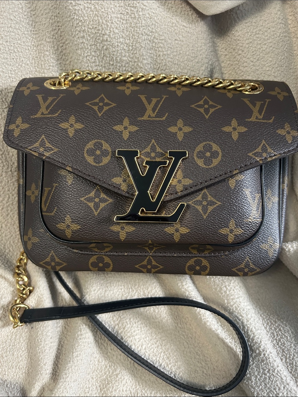 Louis Vuitton Brown Monogram LV Flap Crossbody with Gold Chain